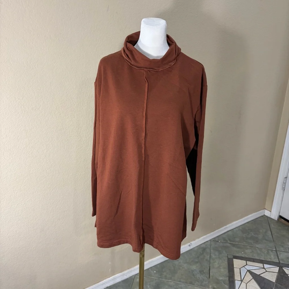 Bryn Walker Tunic Brown Sweater Top L Oversize Bamboo Organic Cotton Lagenlook - Picture 1 of 12
